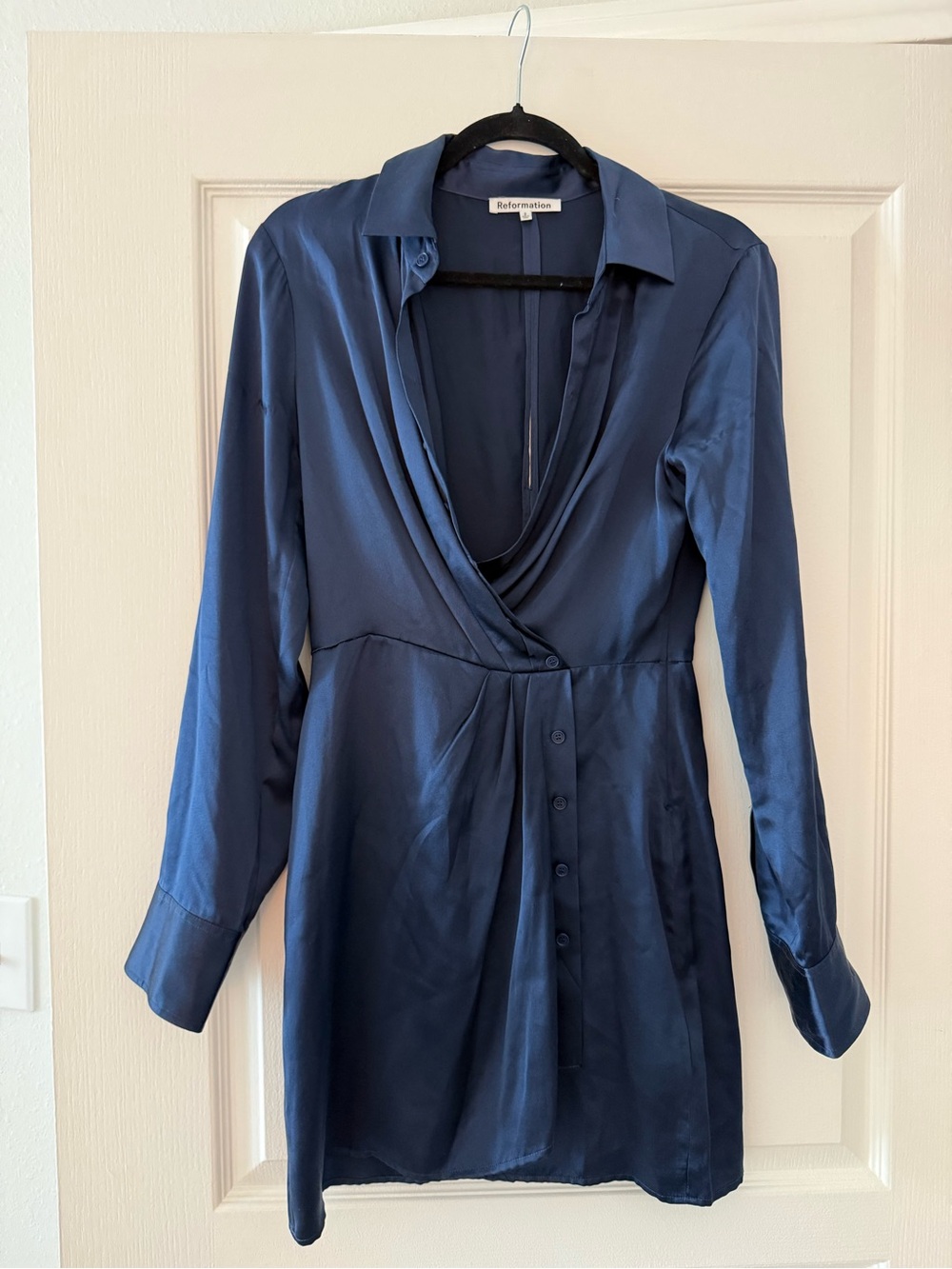 Reformation Midnight Blue Satin Blouse